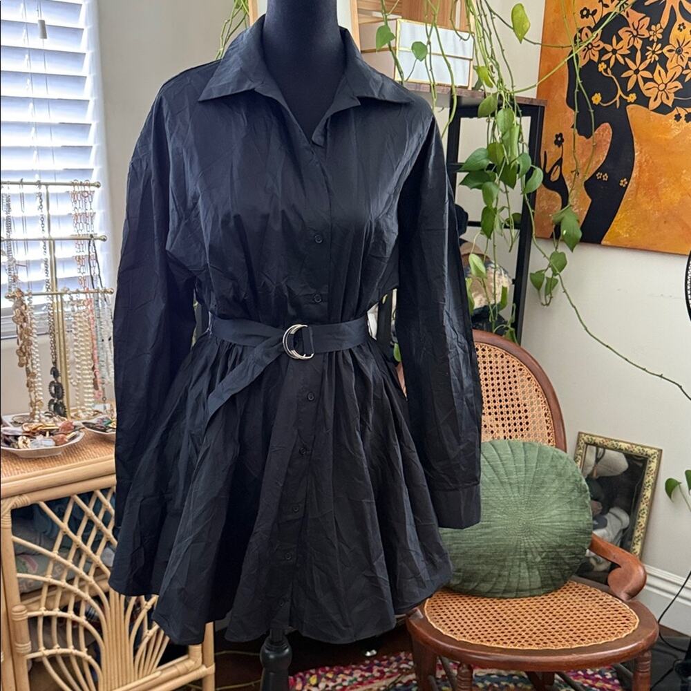 NWT ASTR The Label Winica Black Belted Preppy Whimsigoth Button Mini Shirt Dress